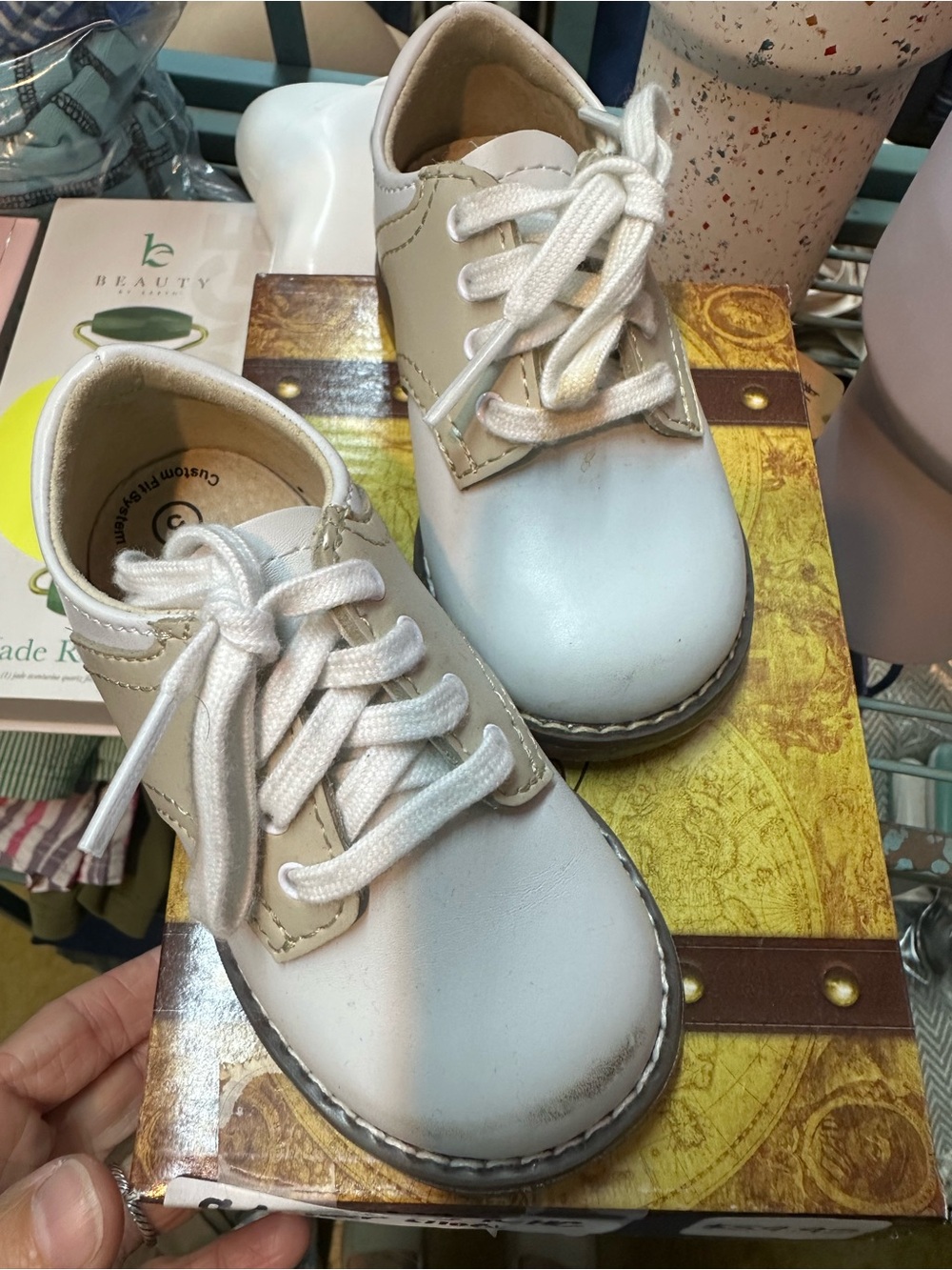 Kids White and Cream Lace-Up Casual Shoes